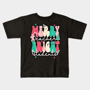 Groovy Merry Teacher Bright Student Christmas Teaching Kids T-Shirt